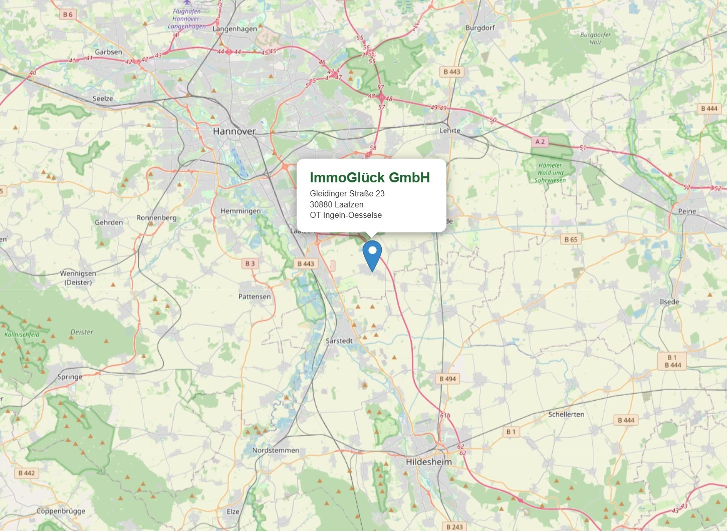 Karte des Einzugsgebiets Hannover-Hildesheim von ImmoGlück Immobilienverwaltung